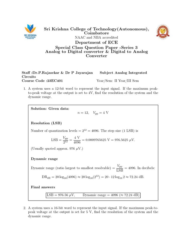 ECE Analog Converter Question Paper | PDF | Analog To Digital Converter ...