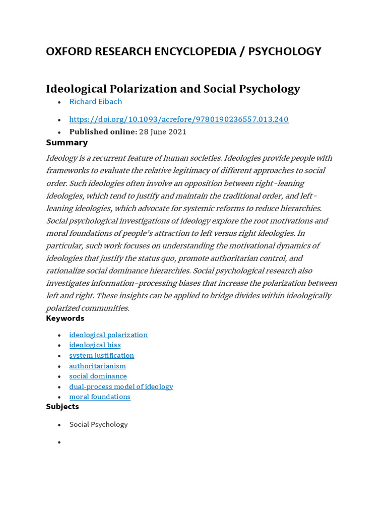 Ideological Polarization in Social Psychology | PDF | Ideologies ...