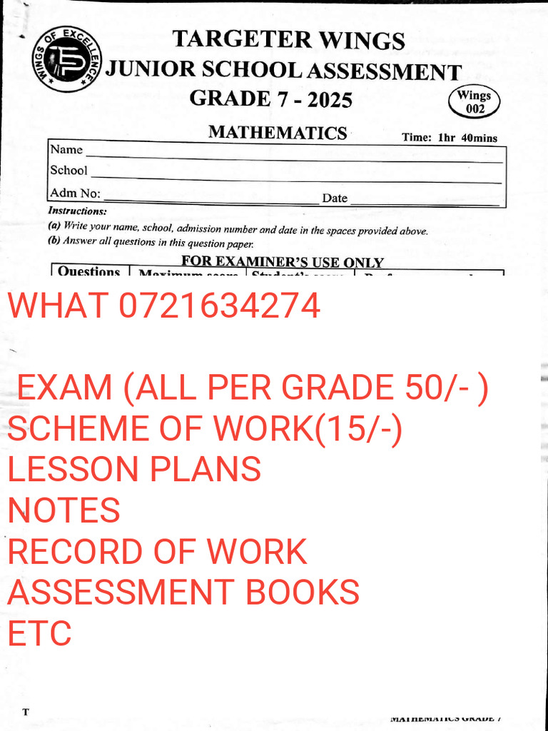 Grade 7 002 Targeter All Subjects With Marking Scheme01 - Sign | PDF