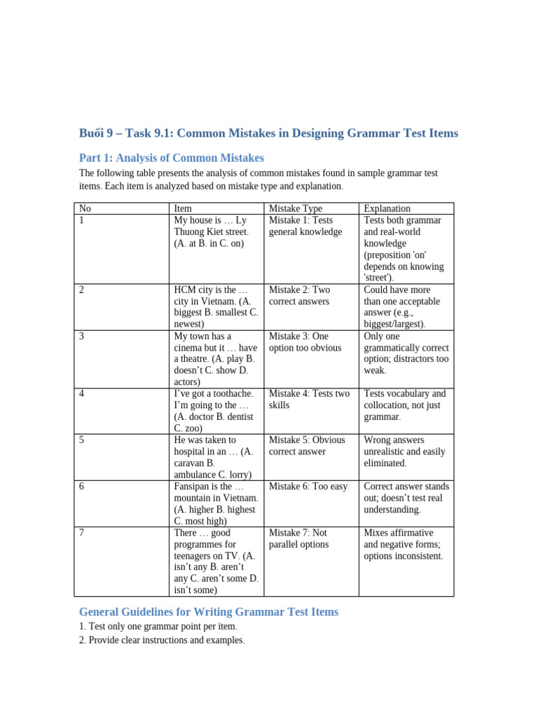 Common Grammar Test Design Mistakes | PDF | Syntax | Grammar