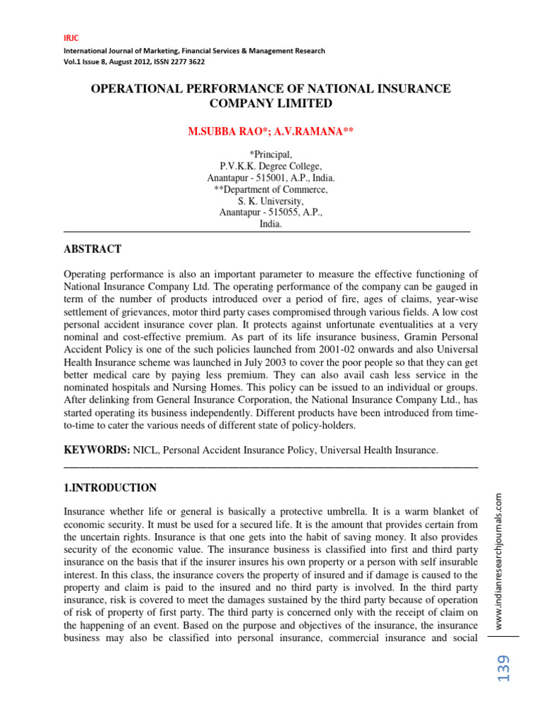 National Insurance Company Performance Analysis | PDF | Insurance | Risk