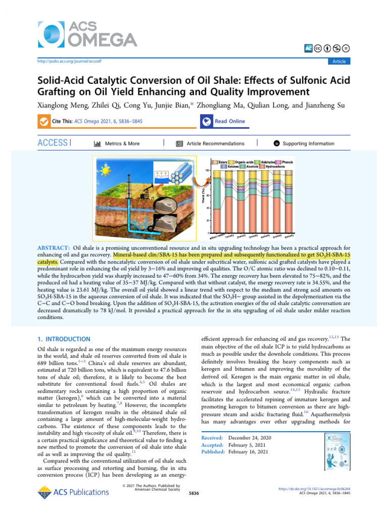 Solid-Acid Catalytic Conversion of Oil Shale Effects of Sulfonic Acid ...