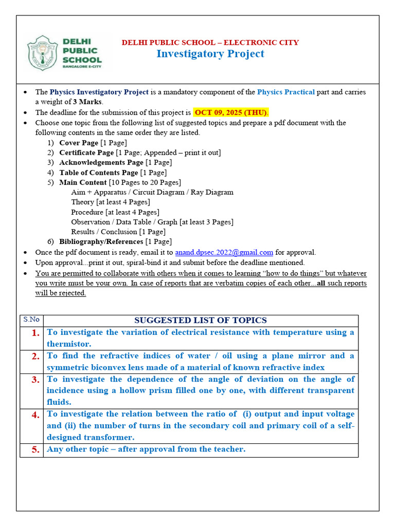 Physics Investigatory Project Guide | PDF