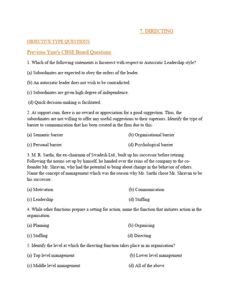CBSE Directing Questions & Answers | PDF | Incentive | Motivation