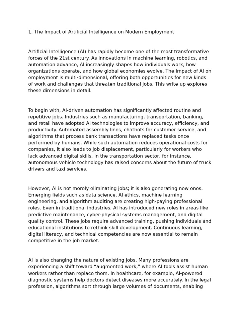 The Impact of Artificial Intelligence On Modern Employment | PDF ...