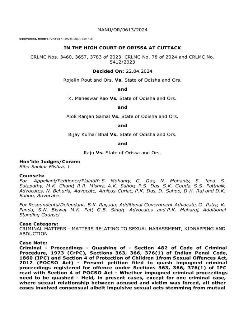 Raju vs state of orissa rape quashing | PDF | Assault | Crimes