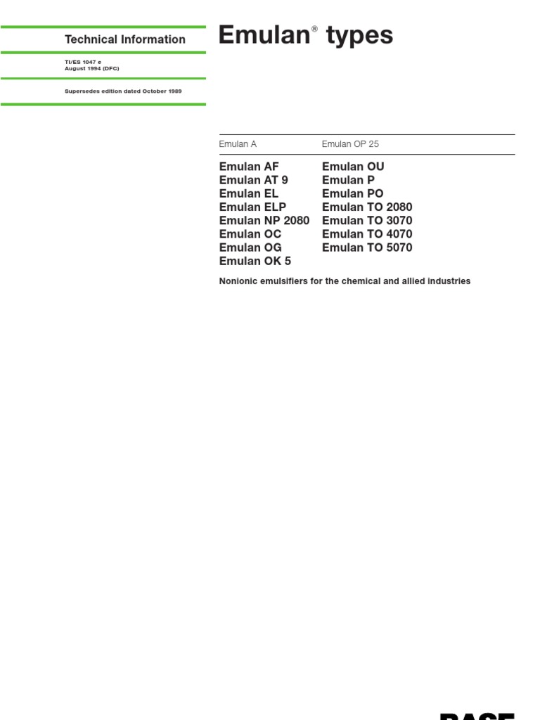 Emulan Types | PDF | Emulsion | Wax