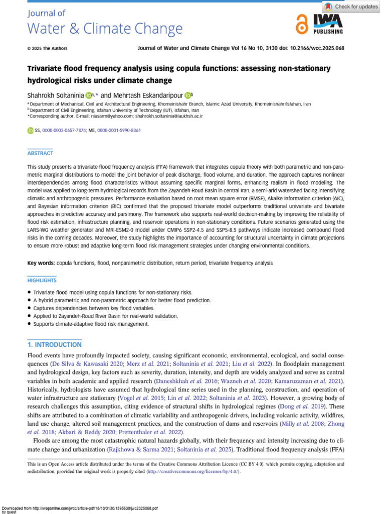 Trivariate Ood Frequency Analysis Using Copula Functions: Assessing Non ...