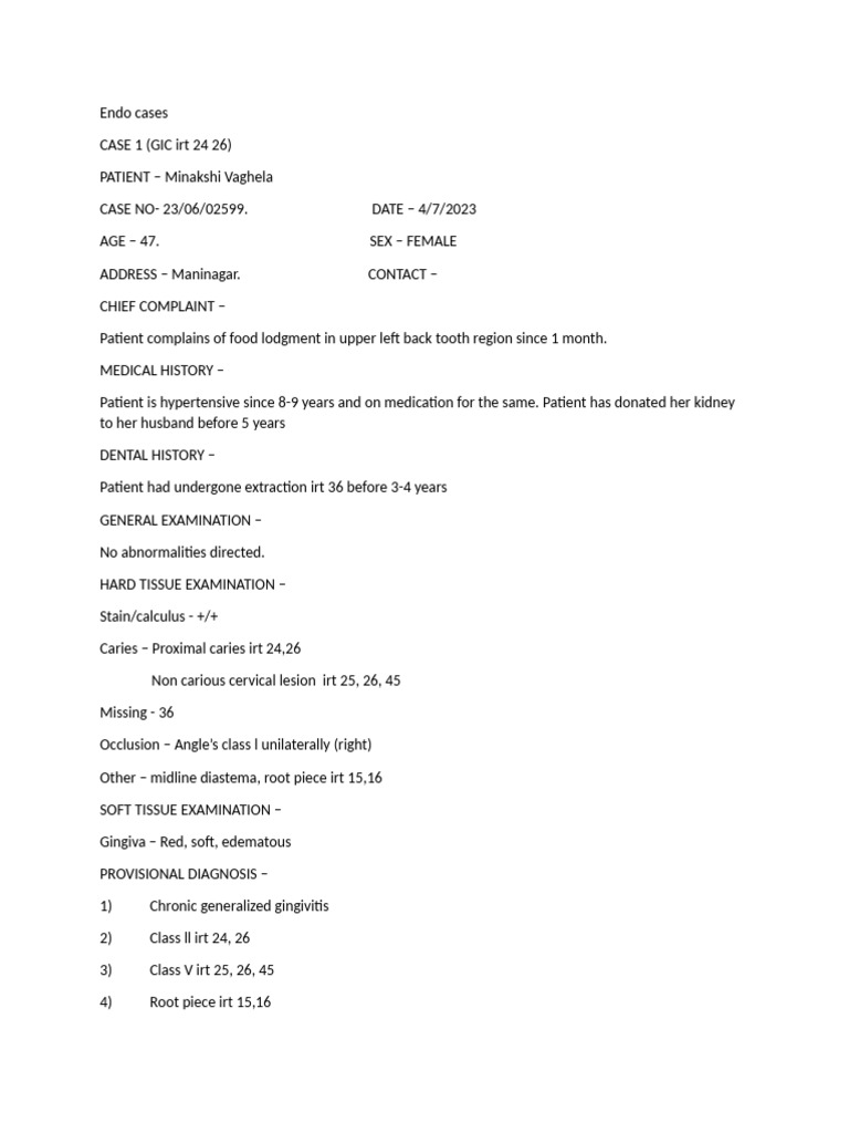 Endo Cases Documentation | PDF | Medical Specialties | Dentistry Branches