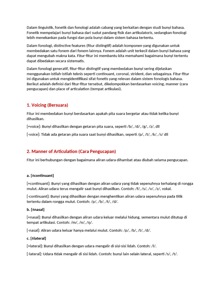 Fitur Distingtif dalam Fonologi Bahasa | PDF