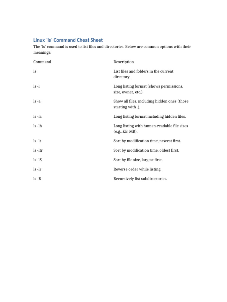 Linux `ls` Command Options Guide | PDF