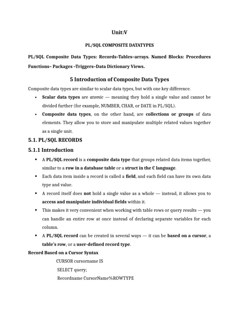 PL/SQL Composite Data Types Explained | PDF | Pl/Sql | Data