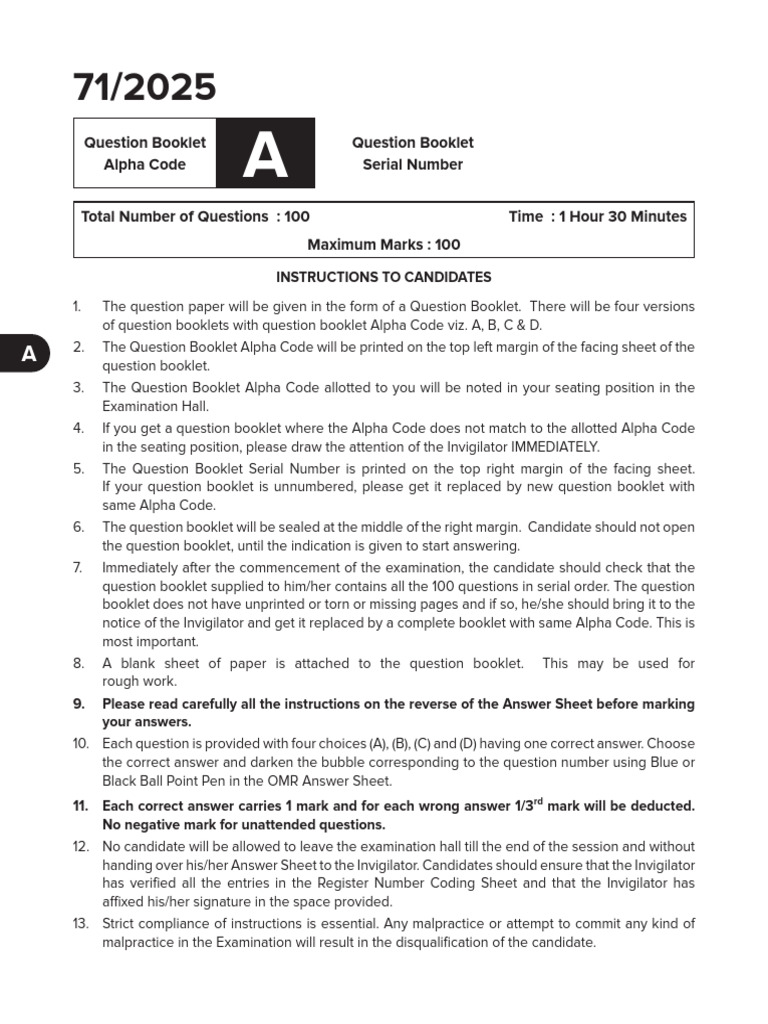 Question Booklet Alpha Code Question Booklet Serial Number | PDF | Beam ...