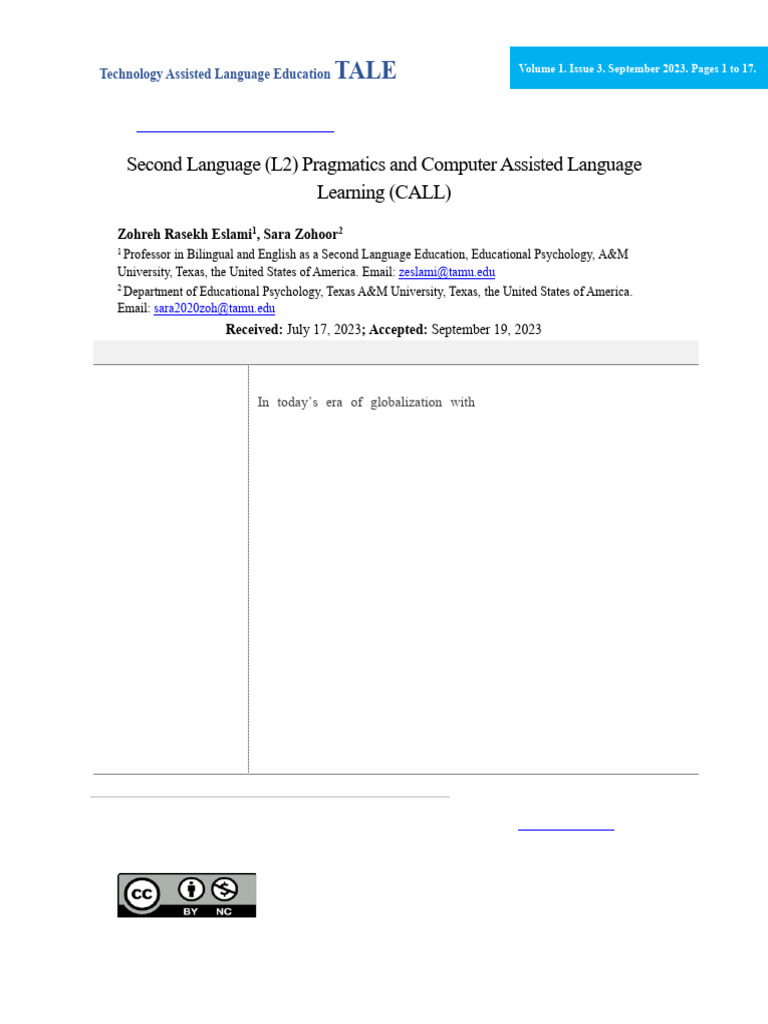 L2 Pragmatics in CALL: A Review | PDF | Second Language Acquisition ...