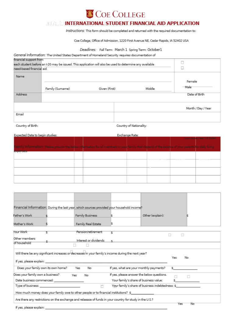 International Student Financial Aid Form | PDF | Debt | Economies