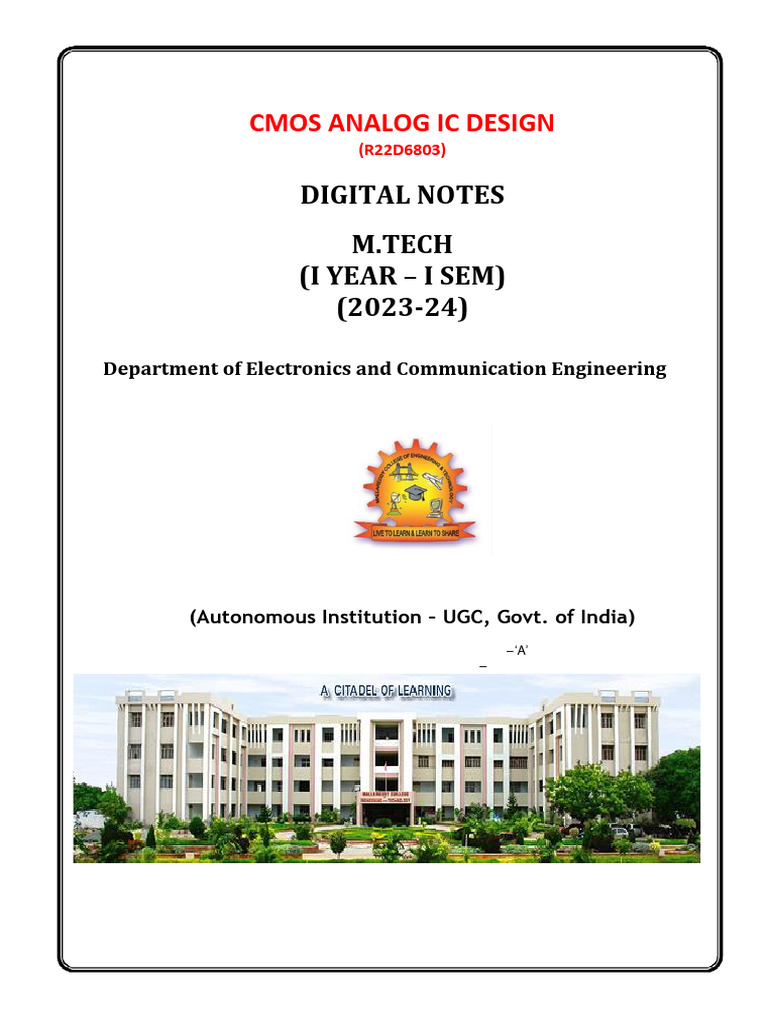 Cmos Aicd-Digital Notes 2024 | PDF | Field Effect Transistor | Mosfet