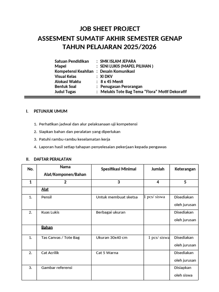 Job Sheet Seni Lukis ( Mapel Pilihan ) | PDF