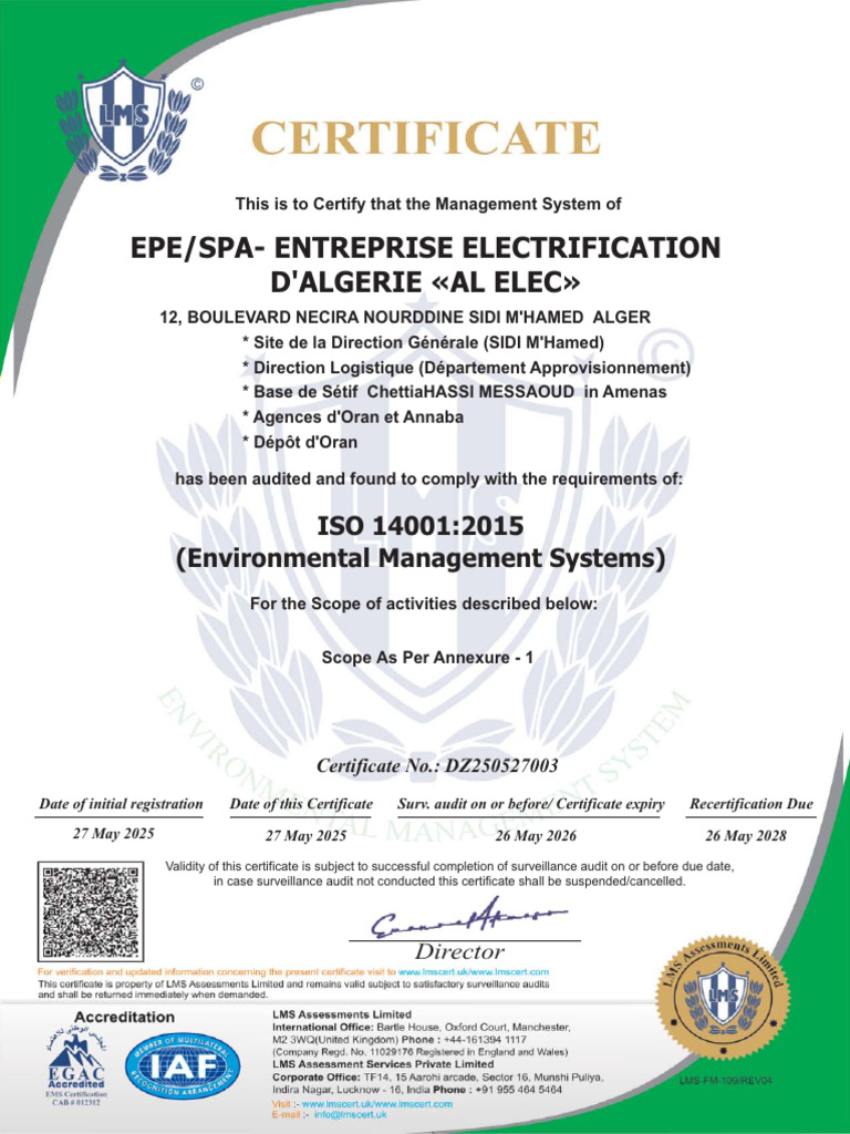 Lms Iso14001 Al Elec 14k | PDF | Electric Power Distribution ...