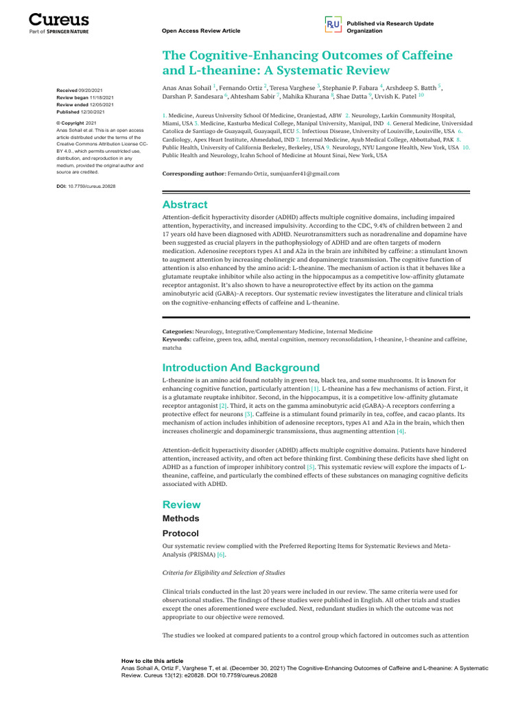 The Cognitive-Enhancing Outcomes of Caffeine and L-theanine A ...