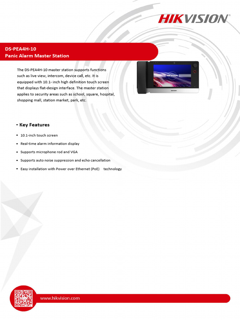 Master Intercom (Panic Alarm) DS-PEA4H-10 - Datasheet - 20201109 | PDF ...