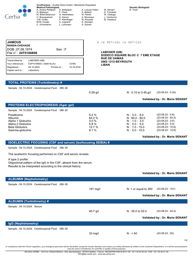 Cerebrospinal Fluid Protein Analysis | PDF | Nutrients | Proteins