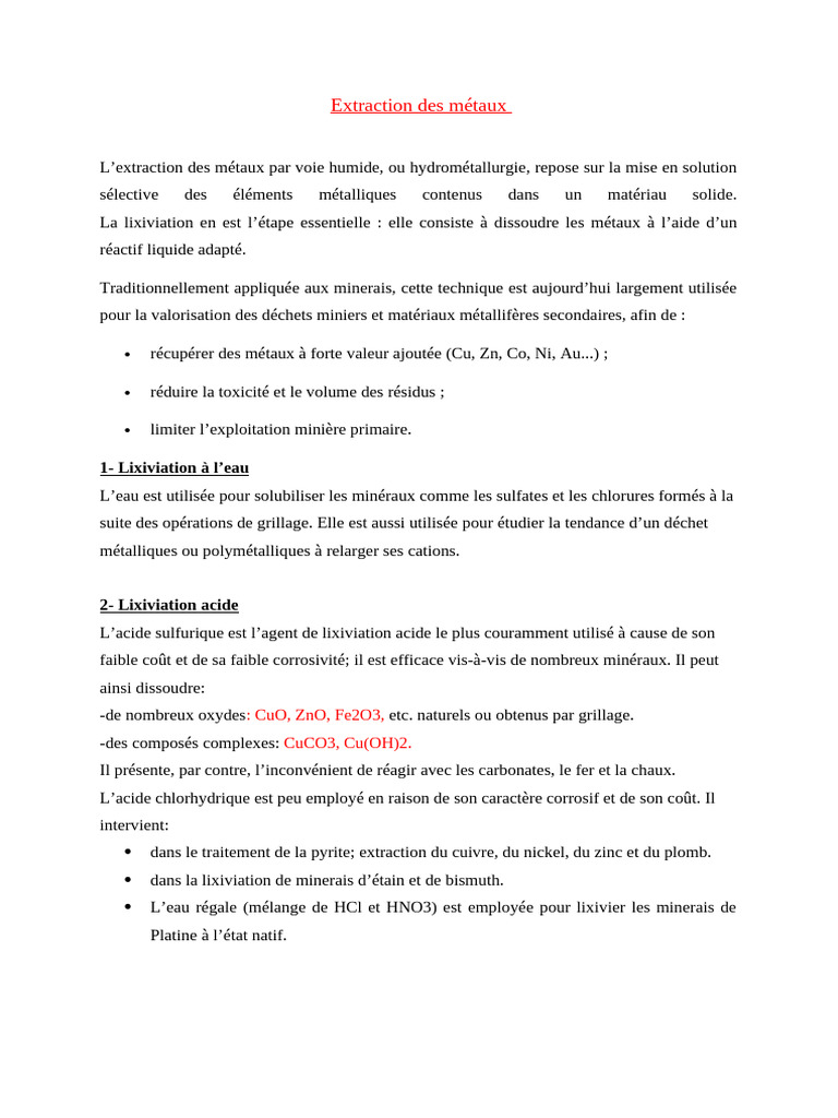 Lixiviation des métaux méthodes et résultats PDF Métaux Cuivre — free download