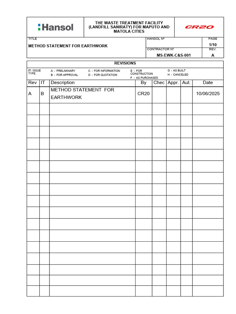 Earthwork Method Statement for Landfill | PDF | Landfill