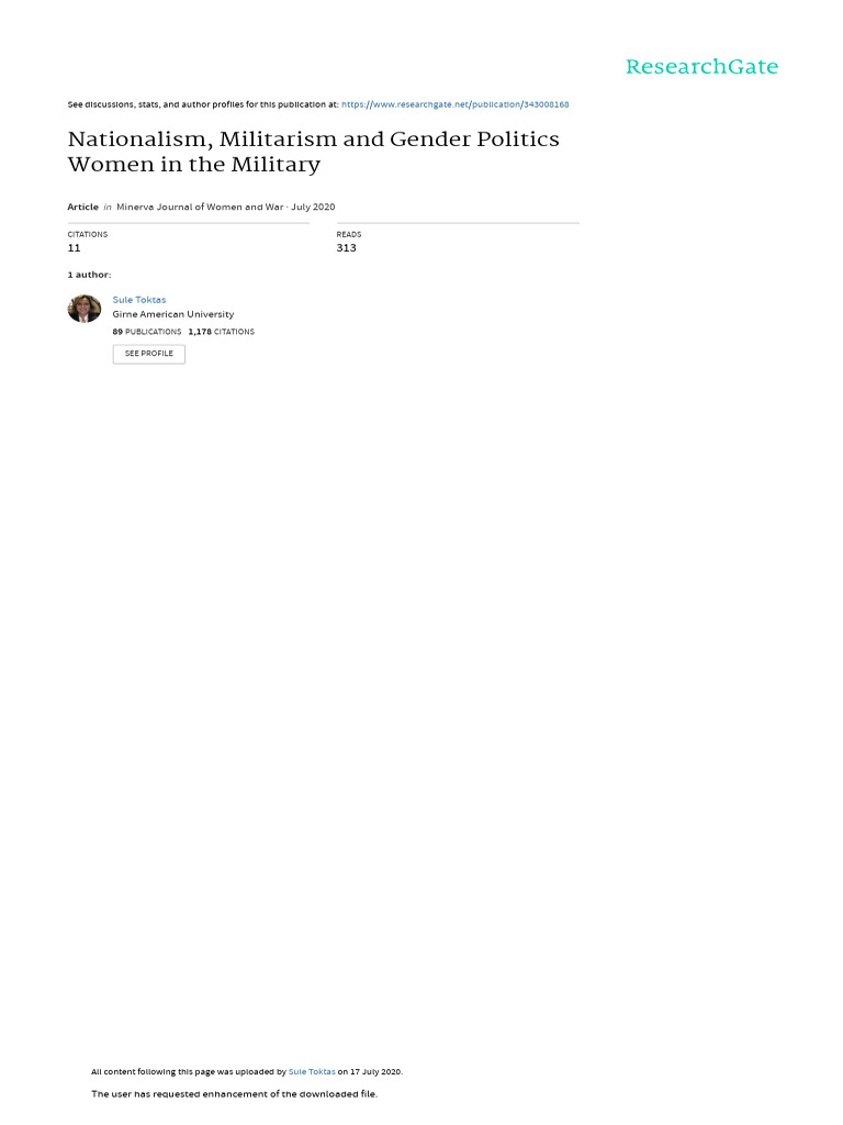 Nationalism Militarism and Gender Politics Women in The Military PDF