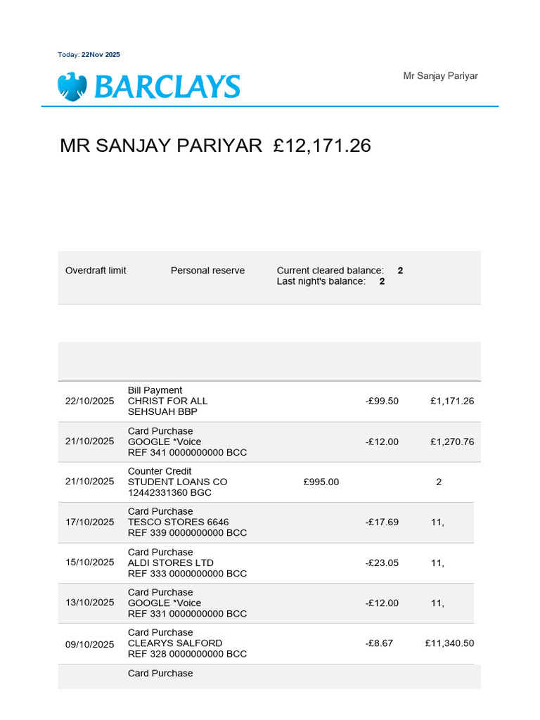 9273670041 Bank Barclays Statement | PDF | Barclays | Debit Card