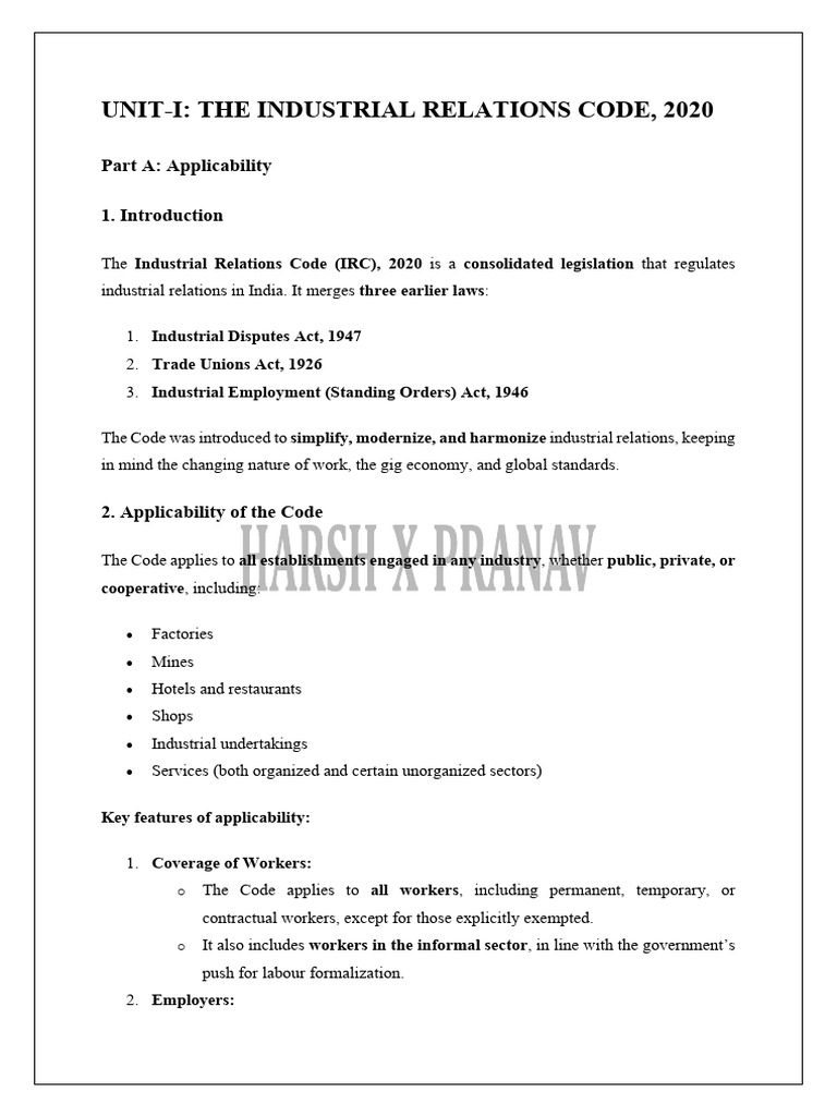 Industrial Relations Code 2020 Overview | PDF | Employment | Labour Law