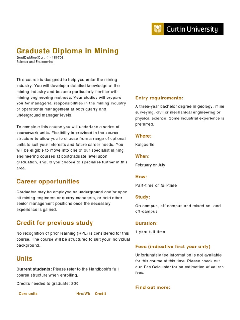 Graduate Diploma in Mining Engineering | PDF | Postgraduate Education ...