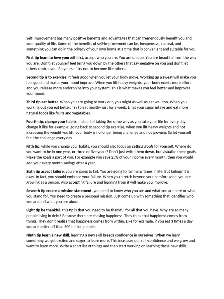 18 Essential Self-Improvement Tips | PDF | Thought | Mind