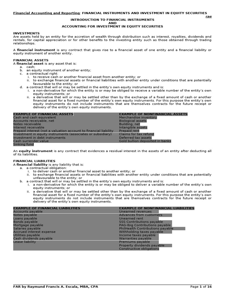 Financial Instruments & Equity Securities Guide | PDF | Equity (Finance ...