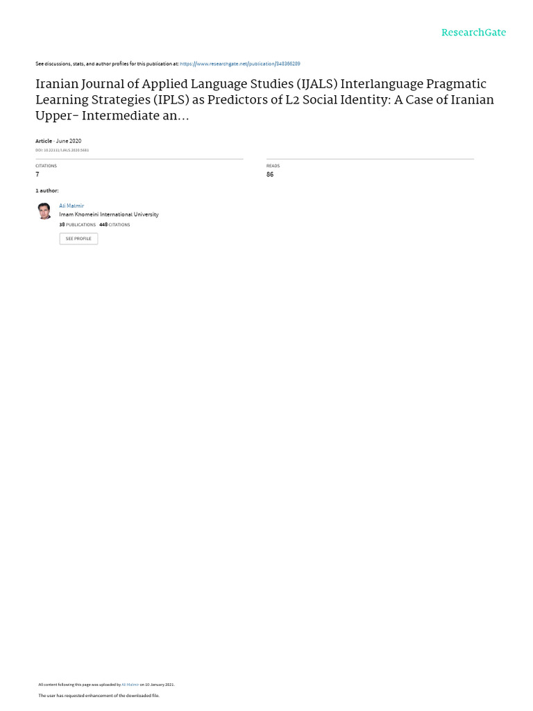 Iranian Journal of Applied Language Studies (IJALS) Interlanguage ...
