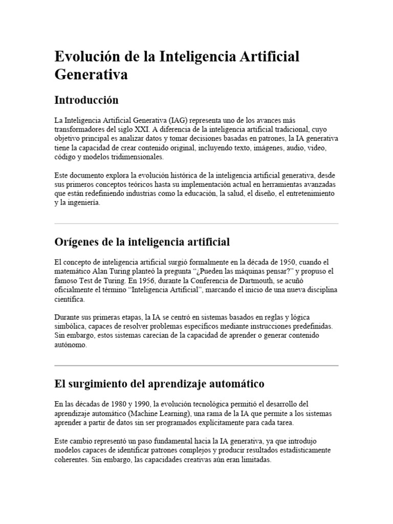 Evolución de la IA Generativa: Historia y Futuro | PDF | Inteligencia ...