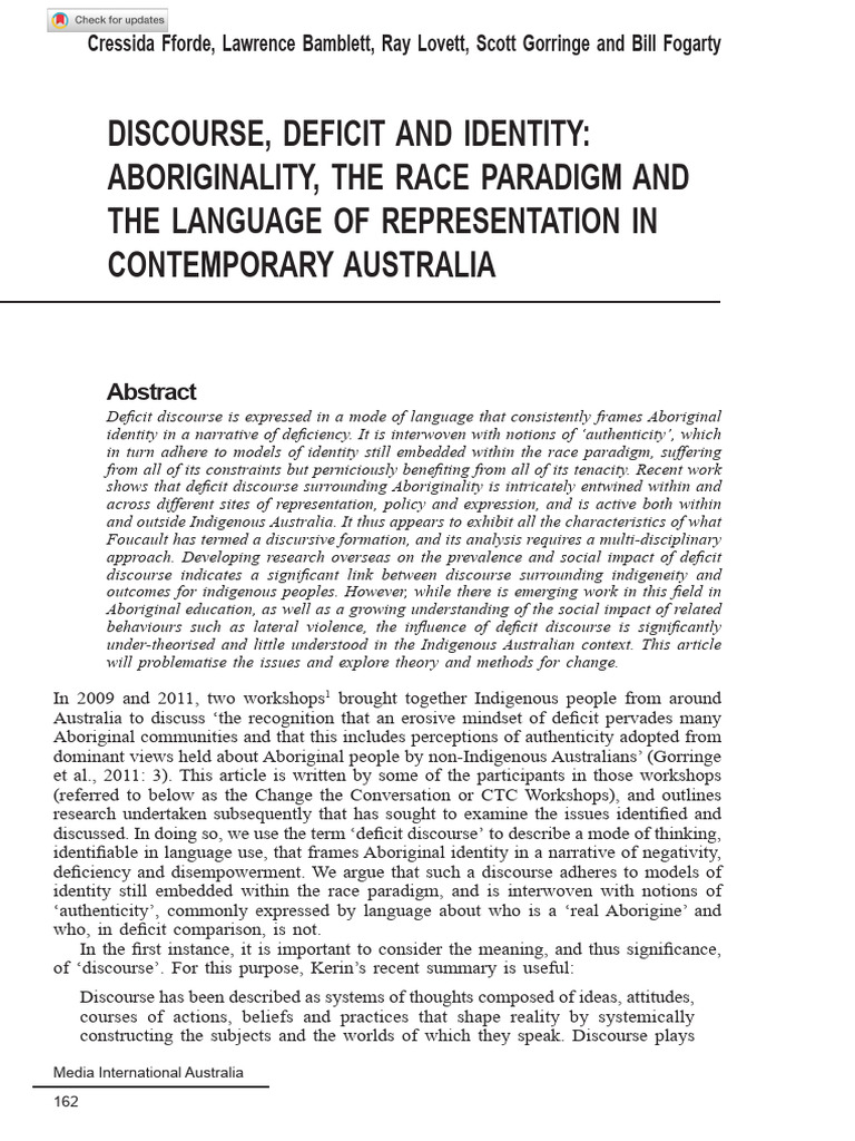 Deficit Discourse and Aboriginal Identity | PDF | Discourse ...