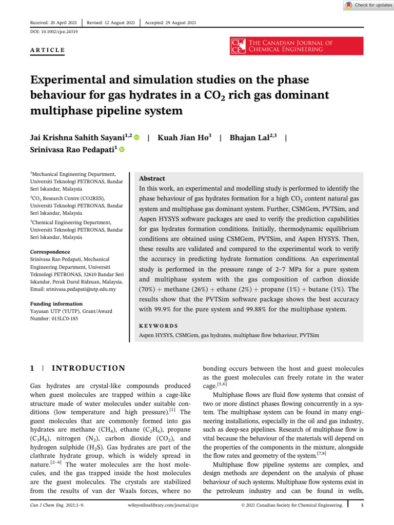 Experimental and Simulation Studies On The Phase Behaviour For Gas ...