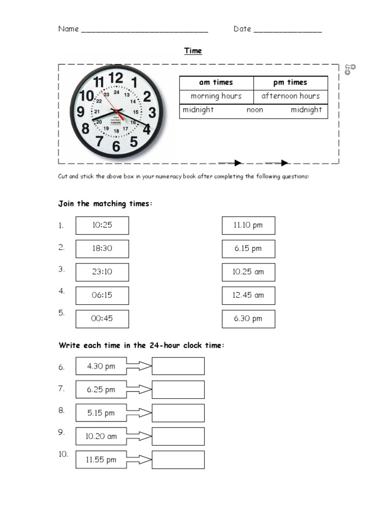 Numeracy Time Matching Activity | PDF