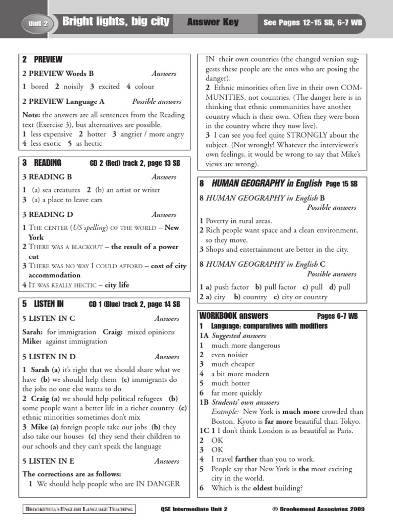 QSE INT Answer Key 2009 Unit 02 (7) | PDF