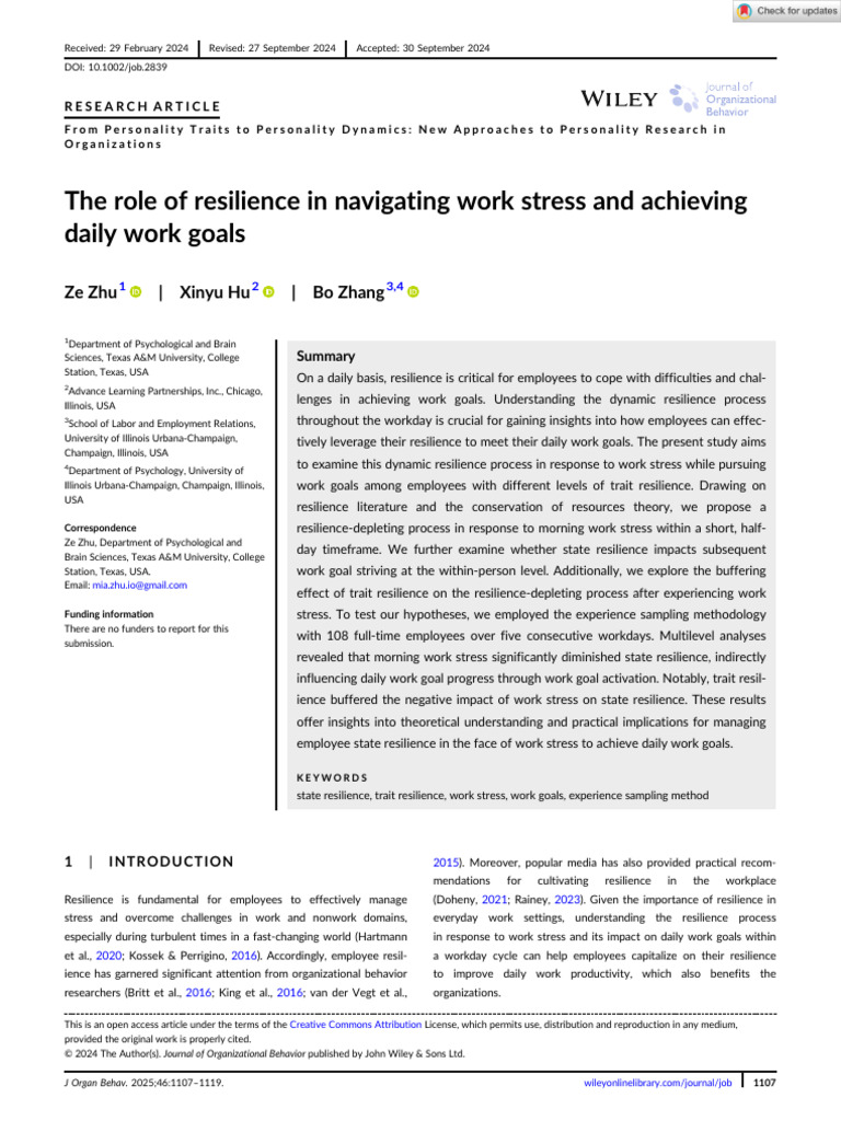 Zhu Et Al (2025) JOB-The Role of Resilience in Navigating Work Stress ...