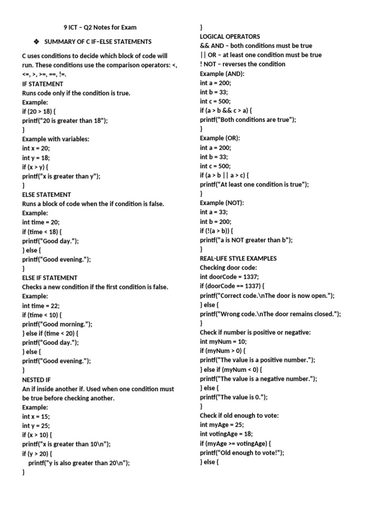 9 ICT Q2 Notes for Exam (3) | PDF | C (Programming Language) | Computer ...