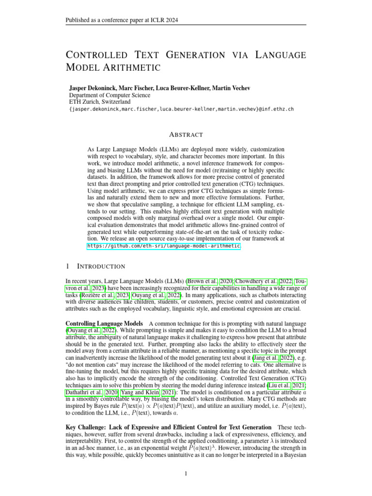 Controlled Text Generation with Model Arithmetic | PDF | Statistical ...