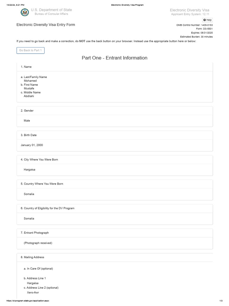 Diversity Visa Entry Form Instructions | PDF