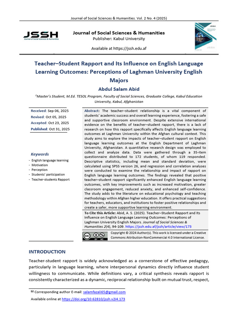 Teacher Student Rapport and Its Influence On English Language Learning ...