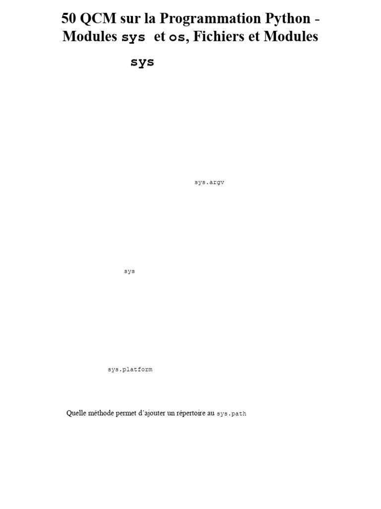 50 QCM sur Python : Modules sys et os | PDF | Interface en ligne de ...