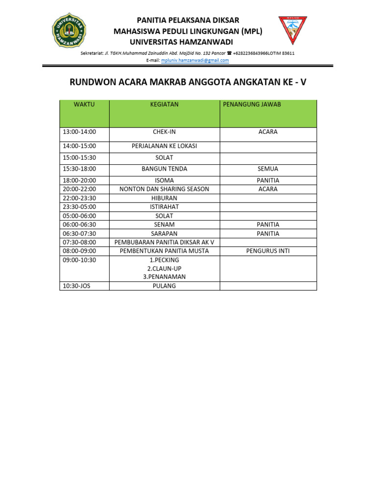Rundwon Acara Makrab Anggota Angkatan Ke - V | PDF