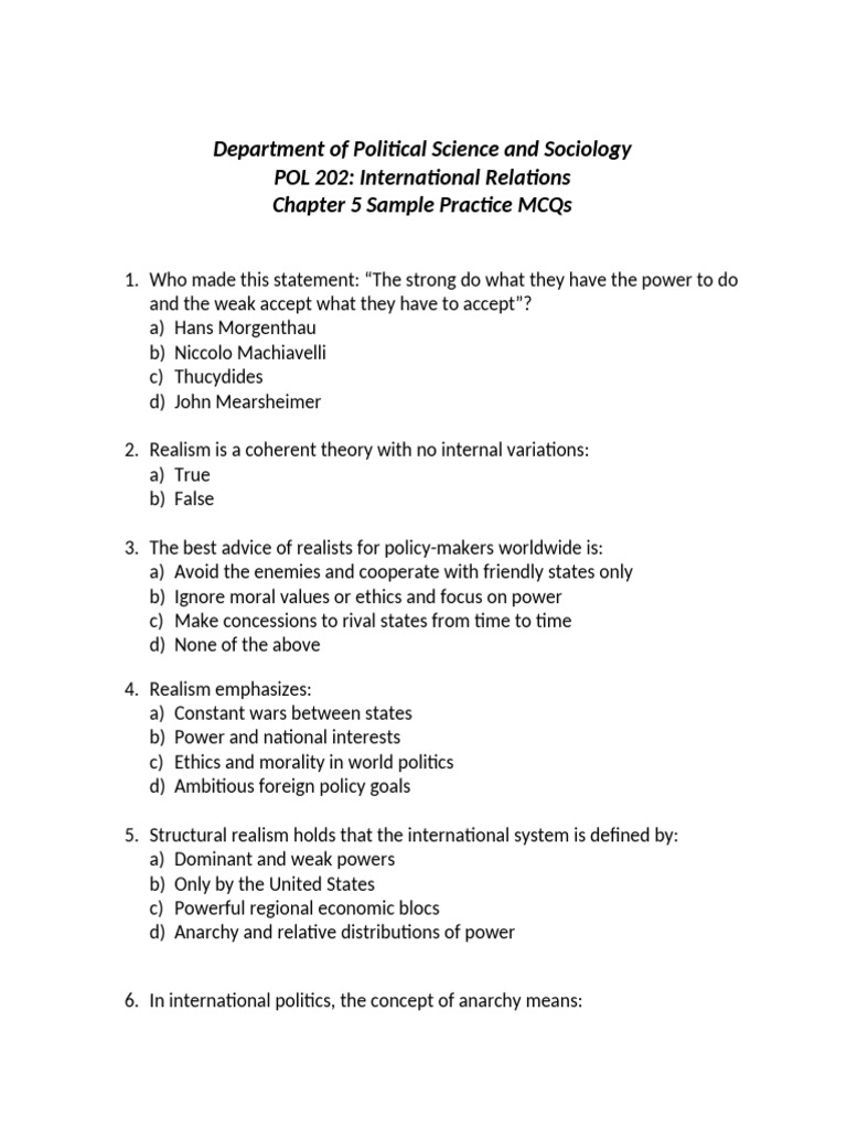 POL 202 Chapter 5 Sample Practice MCQs | PDF | Political Science ...