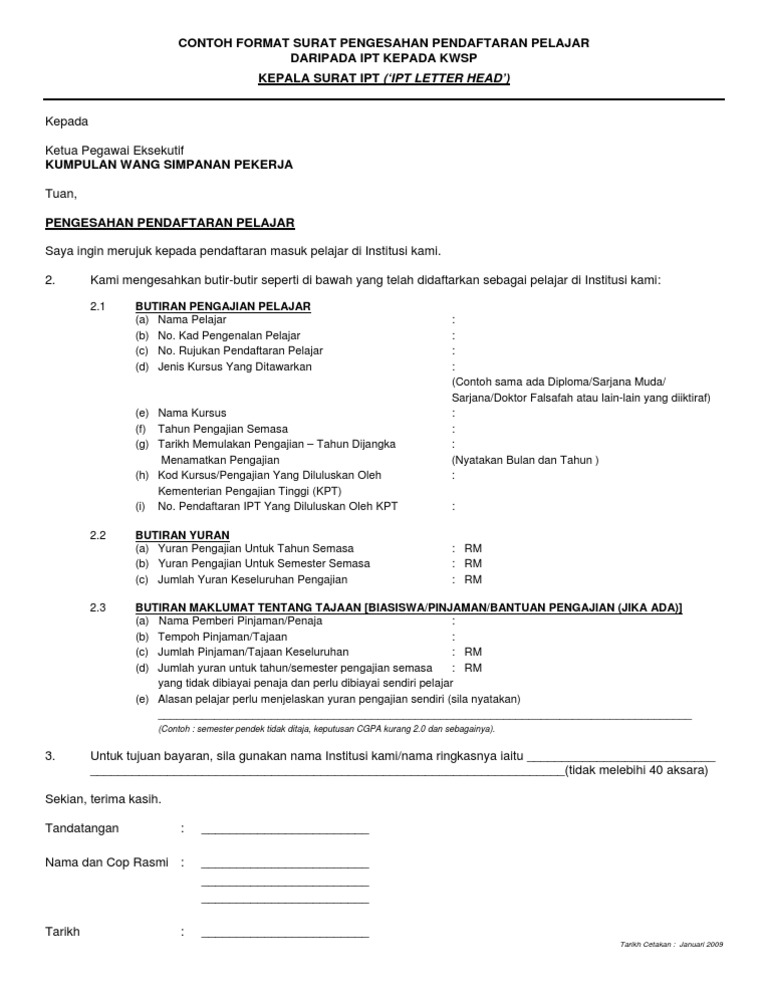 Borang Maidam Contoh Untuk Surat Pengesahan Hal Ehwal Pelajar