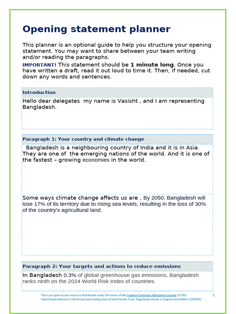 Opening Statement Planner | PDF