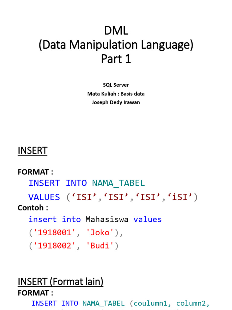 SQL Server DML Basics: Insert, Update, Delete | PDF